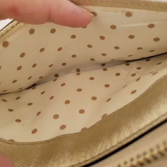 KATE SPADE Zip Around Wallet Gold Glam Metalic Continental Large Logo Fair - Picture 13 of 13